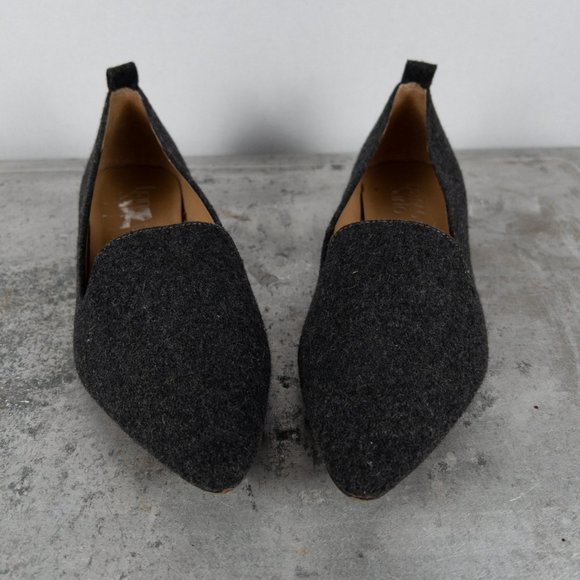 Franco Sarto Grey Brushed Felt Flats Silver Heel 8 Loafer Embellished Bedazzled - Picture 3 of 9